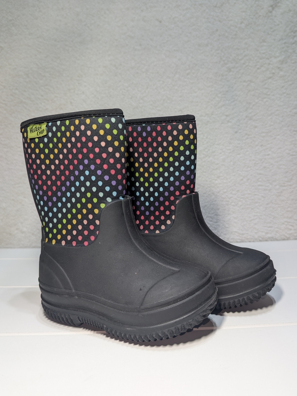 Western Chief Kids' Black Rainbow Dot Waterproof Rain Boots Toddler Girl 5/6